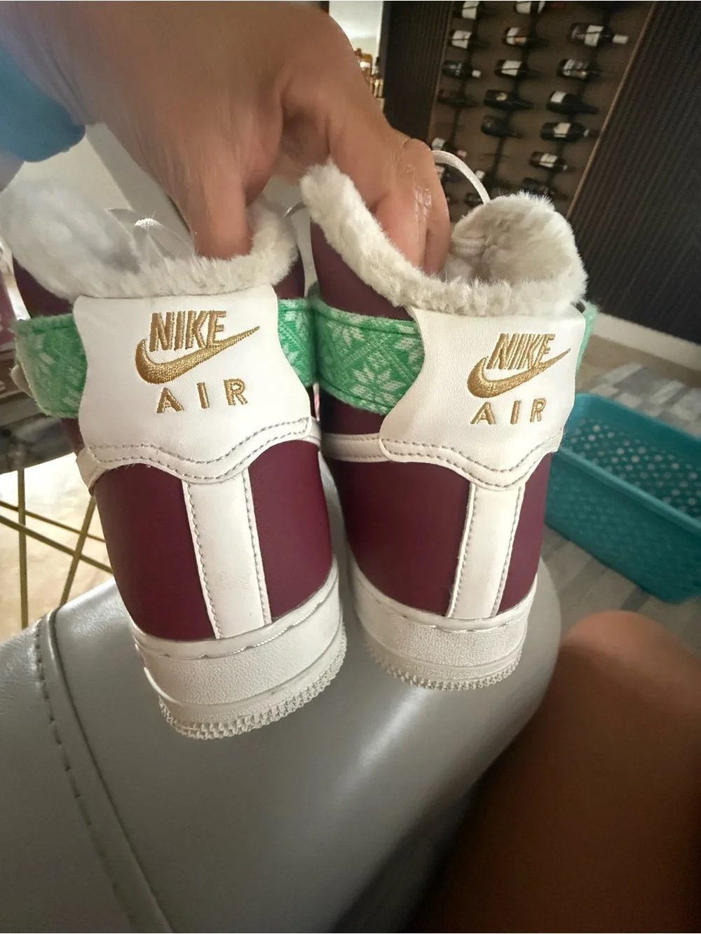 Nike Kids High-Top Winter Boots — Burgundy and Green